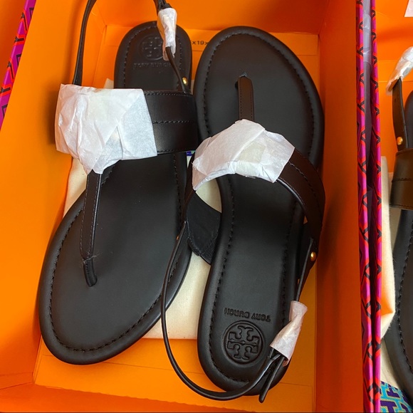 New Tory Burch Everly Leather Sandals Black - Picture 7 of 9